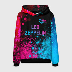 Толстовка-худи мужская Led Zeppelin - neon gradient: символ сверху, цвет: 3D-черный