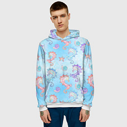 Толстовка-худи мужская Морские коньки - паттерн, цвет: 3D-белый — фото 2