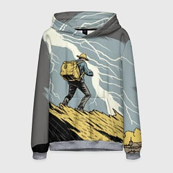 Толстовка-худи мужская Дурак на горе ловит молнию, цвет: 3D-меланж