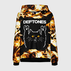 Толстовка-худи мужская Deftones рок кот и огонь, цвет: 3D-черный