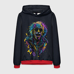 Толстовка-худи мужская Альберт Эйнштейн от нейросети, цвет: 3D-красный