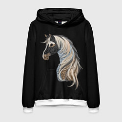 Толстовка-худи мужская Вышивка Лошадь, цвет: 3D-белый