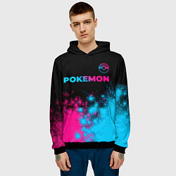 Толстовка-худи мужская Pokemon - neon gradient: символ сверху, цвет: 3D-черный — фото 2