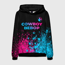 Толстовка-худи мужская Cowboy Bebop - neon gradient: символ сверху, цвет: 3D-черный