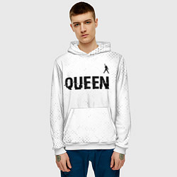 Толстовка-худи мужская Queen glitch на светлом фоне: символ сверху, цвет: 3D-белый — фото 2