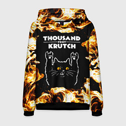 Толстовка-худи мужская Thousand Foot Krutch рок кот и огонь, цвет: 3D-черный