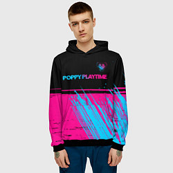 Толстовка-худи мужская Poppy Playtime - neon gradient: символ сверху, цвет: 3D-черный — фото 2