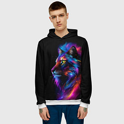 Толстовка-худи мужская Лев в космосе и звезды, цвет: 3D-белый — фото 2