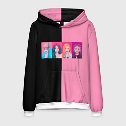 Толстовка-худи мужская Группа Black pink на черно-розовом фоне, цвет: 3D-белый