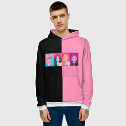 Толстовка-худи мужская Группа Black pink на черно-розовом фоне, цвет: 3D-белый — фото 2