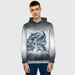 Толстовка-худи мужская Стая акул, цвет: 3D-меланж — фото 2