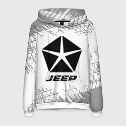 Толстовка-худи мужская Jeep speed на светлом фоне со следами шин, цвет: 3D-белый