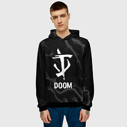 Толстовка-худи мужская Doom glitch на темном фоне, цвет: 3D-черный — фото 2