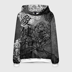 Толстовка-худи мужская Flowers - japanese art, цвет: 3D-белый