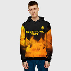 Толстовка-худи мужская Cyberpunk 2077 - gold gradient: символ сверху, цвет: 3D-черный — фото 2