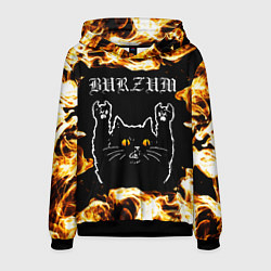 Толстовка-худи мужская Burzum рок кот и огонь, цвет: 3D-черный