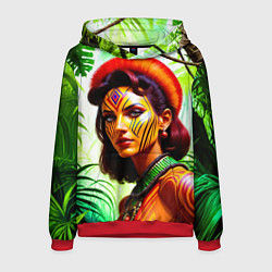 Толстовка-худи мужская Девушка воин в боевой раскраске, цвет: 3D-красный