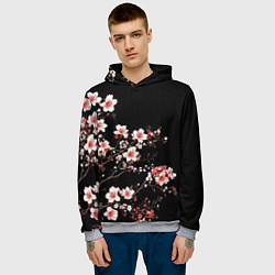 Толстовка-худи мужская Цветущая сакура - белые и красные, цвет: 3D-меланж — фото 2
