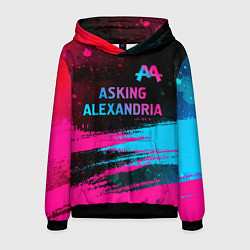 Толстовка-худи мужская Asking Alexandria - neon gradient: символ сверху, цвет: 3D-черный