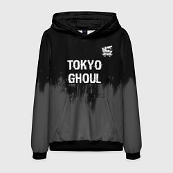 Толстовка-худи мужская Tokyo Ghoul glitch на темном фоне: символ сверху, цвет: 3D-черный