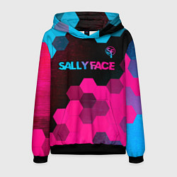 Толстовка-худи мужская Sally Face - neon gradient: символ сверху, цвет: 3D-черный