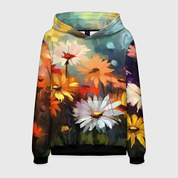 Толстовка-худи мужская Маслянные ромашки, цвет: 3D-черный