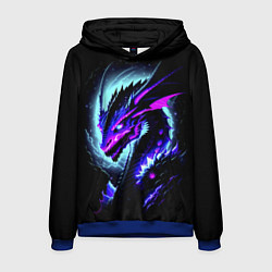 Толстовка-худи мужская Морда дракона - неоновое свечение, цвет: 3D-синий