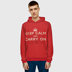 Толстовка-худи мужская Keep Calm and Carry On, цвет: 3D-красный — фото 2