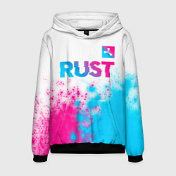 Толстовка-худи мужская Rust neon gradient style: символ сверху, цвет: 3D-черный