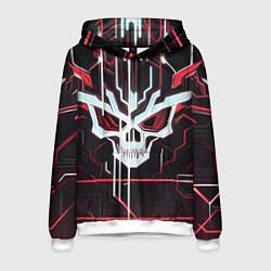 Толстовка-худи мужская Кибер-череп красный, цвет: 3D-белый