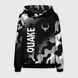 Толстовка-худи мужская Quake glitch на темном фоне: надпись, символ, цвет: 3D-черный