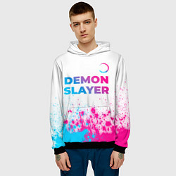 Толстовка-худи мужская Demon Slayer neon gradient style: символ сверху, цвет: 3D-черный — фото 2