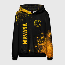 Толстовка-худи мужская Nirvana - gold gradient: надпись, символ, цвет: 3D-черный