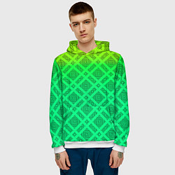Толстовка-худи мужская Желто-зеленый градиентный фон с геометрическим узо, цвет: 3D-белый — фото 2