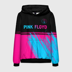 Толстовка-худи мужская Pink Floyd - neon gradient: символ сверху, цвет: 3D-черный