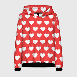 Толстовка-худи мужская Сердечки на красном фоне, цвет: 3D-черный