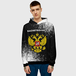 Толстовка-худи мужская Баскетболист из России и герб РФ, цвет: 3D-черный — фото 2