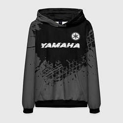 Толстовка-худи мужская Yamaha speed на темном фоне со следами шин: символ, цвет: 3D-черный