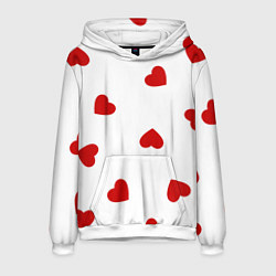 Толстовка-худи мужская Красные сердечки на белом, цвет: 3D-белый