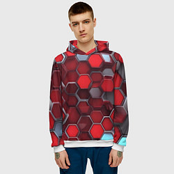 Толстовка-худи мужская Cyber hexagon red, цвет: 3D-белый — фото 2