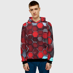 Толстовка-худи мужская Cyber hexagon red, цвет: 3D-черный — фото 2