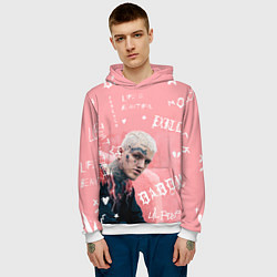 Толстовка-худи мужская Lil Peep тату розовый, цвет: 3D-белый — фото 2