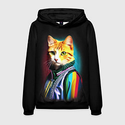 Толстовка-худи мужская Модный рыжий кот - неон - поп-арт, цвет: 3D-черный