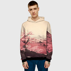 Толстовка-худи мужская Сакура в горах, цвет: 3D-черный — фото 2