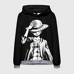 Толстовка-худи мужская Ван пис - Луффи снимает шляпу, цвет: 3D-меланж