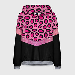 Толстовка-худи мужская Розовый леопард и блестки принт, цвет: 3D-меланж