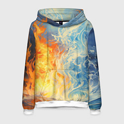 Толстовка-худи мужская Вода и пламя абстракция, цвет: 3D-белый