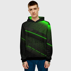 Толстовка-худи мужская Зеленая абстракция со светом, цвет: 3D-черный — фото 2