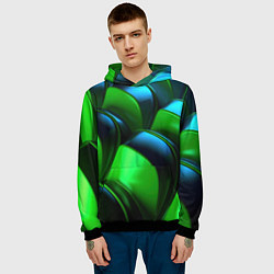 Толстовка-худи мужская Зеленые абстрактные элементы, цвет: 3D-черный — фото 2