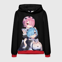 Толстовка-худи мужская Re: zero - близняшки горничные, цвет: 3D-красный